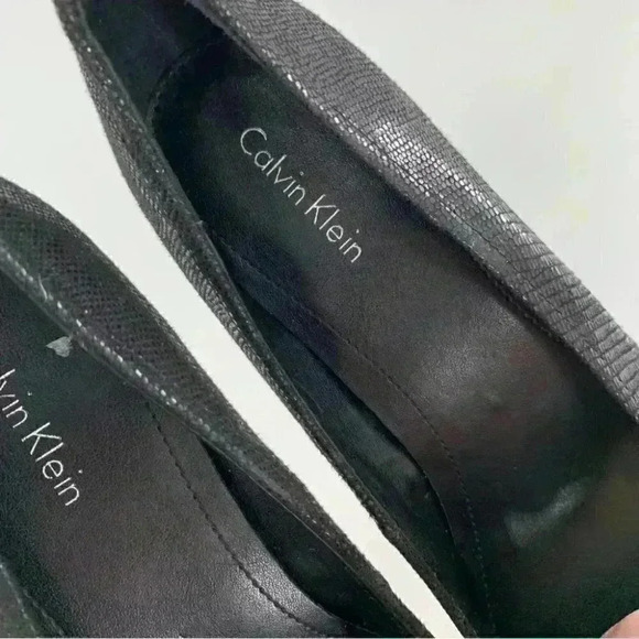 Calvin Klein heels 8.5 Kail black leather snakeskin embossed platforms party - Picture 12 of 14